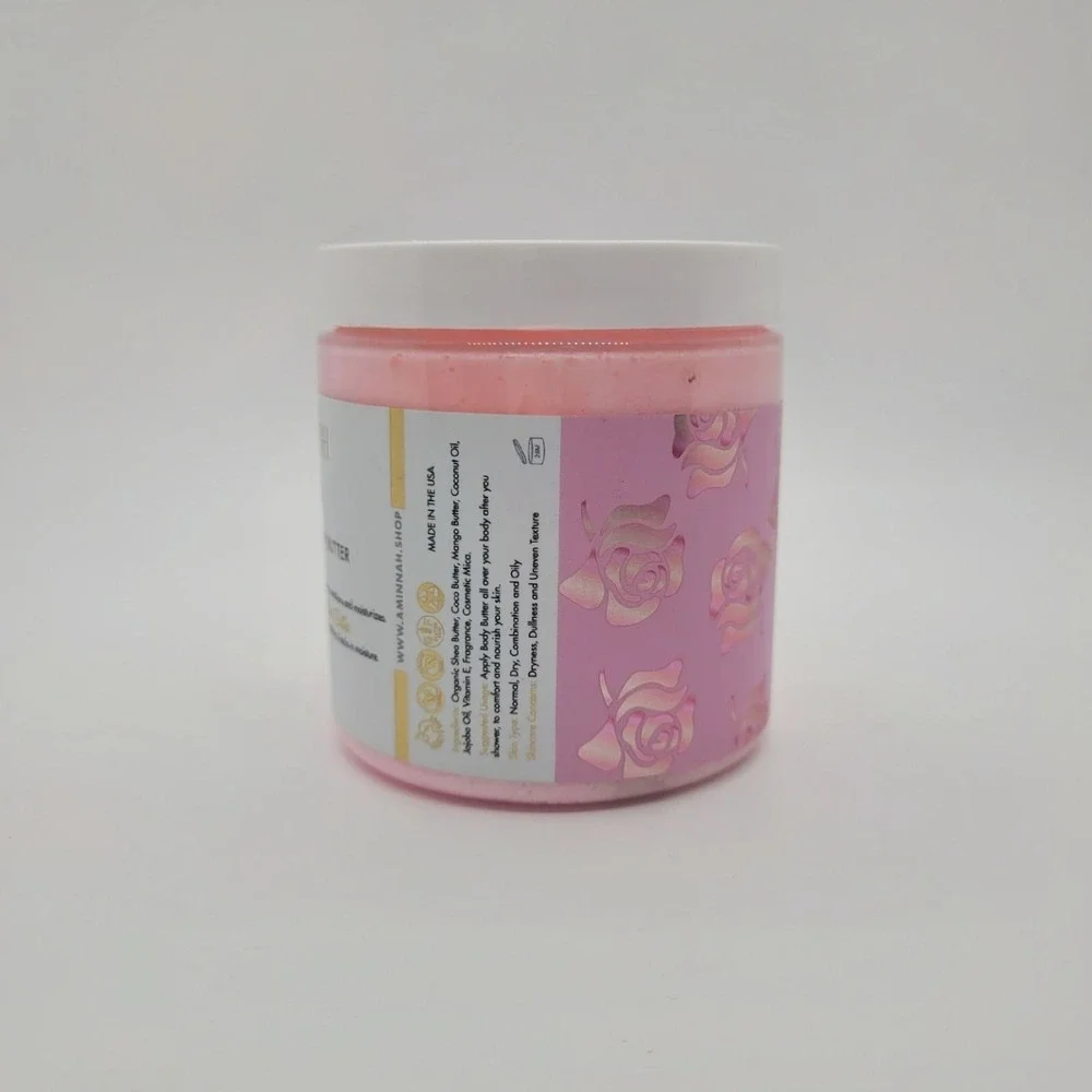 Aminnah Rose Whipped Body Butter‎ 8oz Coconut Oil Shea Butter Vitamin E Pink